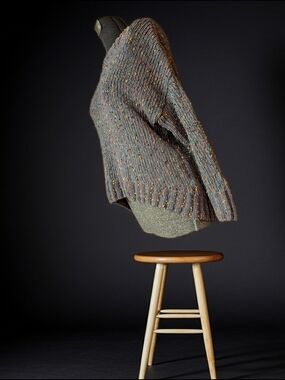 Seven7 Gray Women'Crewneck Hi-lo Sweater with Multicolor Textured Speckle Size M